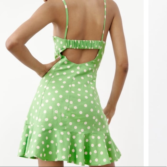 Green linen polka dot summer dress Zara spring summer collection - Picture 10 of 15
